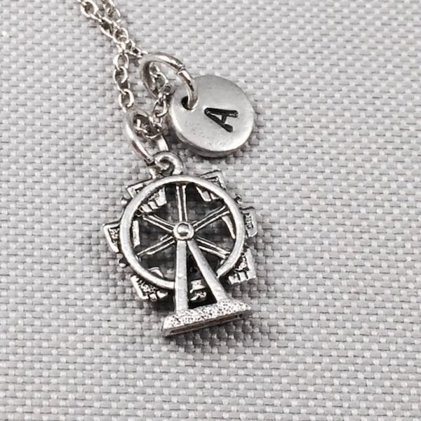 Ferris wheel necklace, Ferris wheel charm, big wheel, amusement park rides, personalize necklace, initial charm, monogram