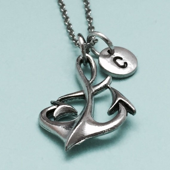 Anchor necklace, anchor charm, nautical necklace, personalized necklace, initial necklace, initial charm, monogram