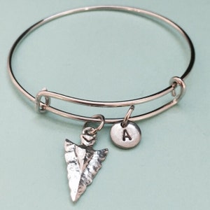 Arrow head bangle, arrow head charm bracelet, expandable bangle, charm bangle, personalized bracelet, initial bracelet, monogram