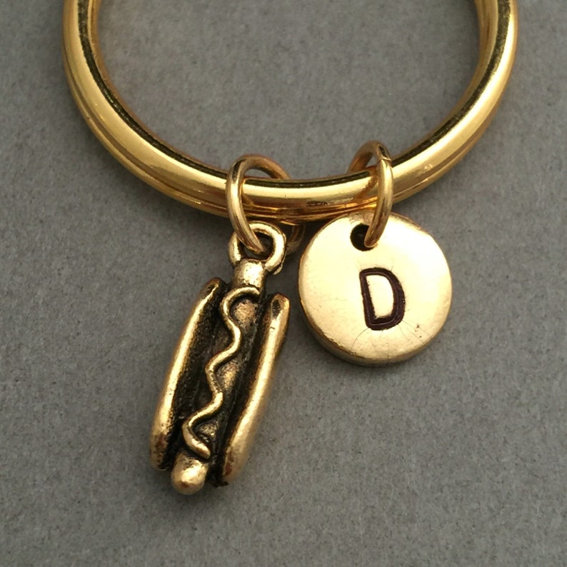 Hotdog keychain monogram hotdog charm personalized keychain initial keychain customized food keychain initial charm