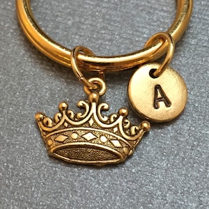 Crown keychain, crown charm, princess keychain, personalized keychain, initial keychain, initial charm, customized, monogram