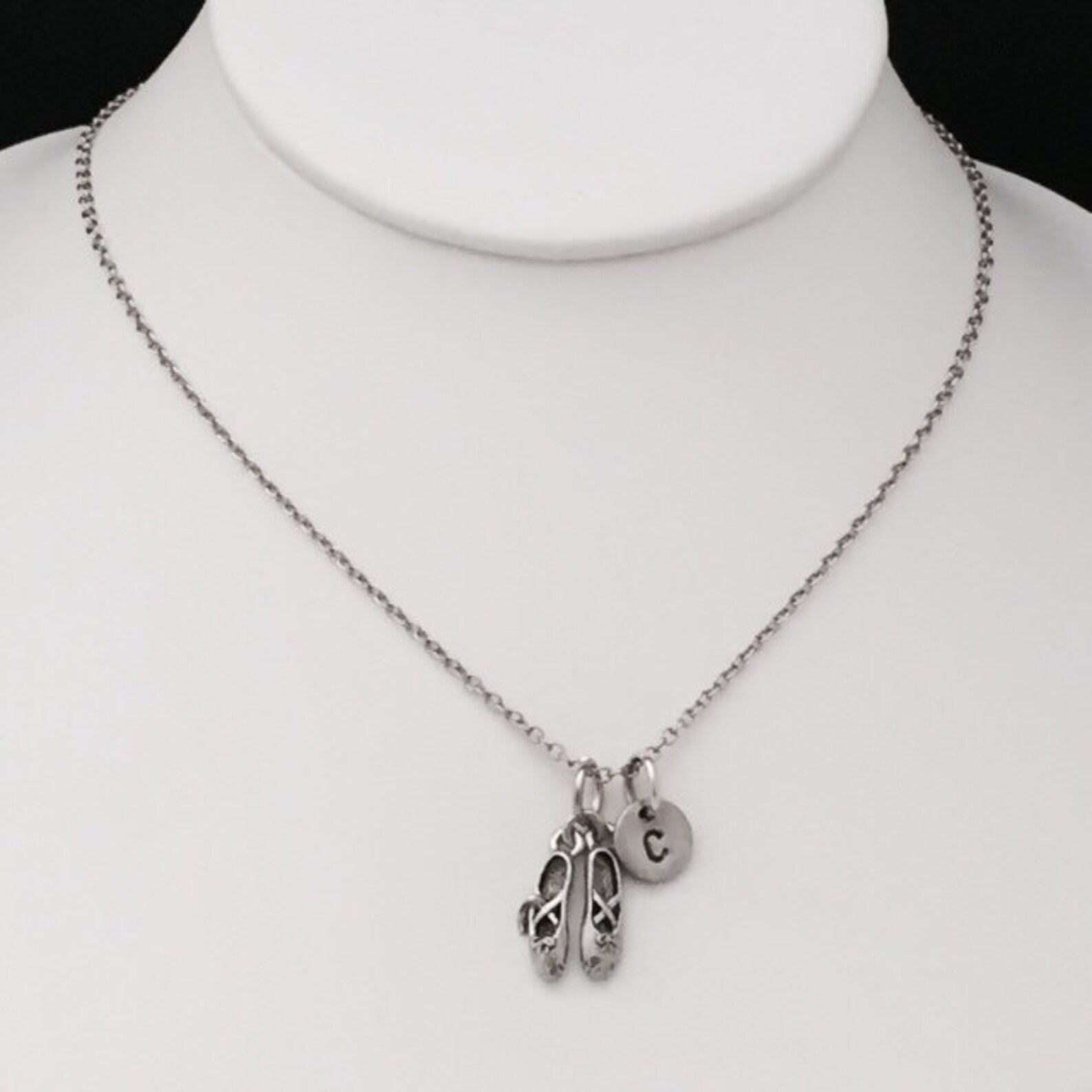 ballet shoes necklace, ballet shoes charm, ballet necklace, personalized necklace, initial necklace, initial charm, monogram