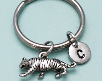 Tiger keychain, tiger charm, animal keychain, animal charm, personalized keychain, initial keychain, initial charm, monogram