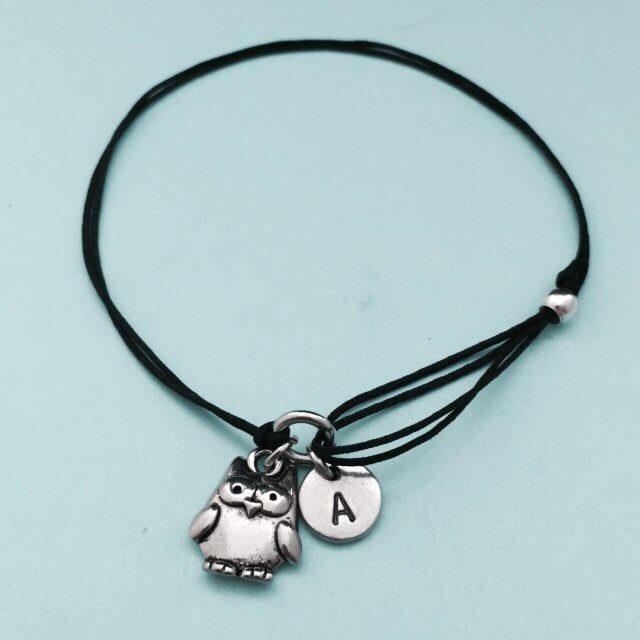 Owl cord bracelet, owl charm bracelet, adjustable bracelet, charm bracelet, personalized bracelet, i