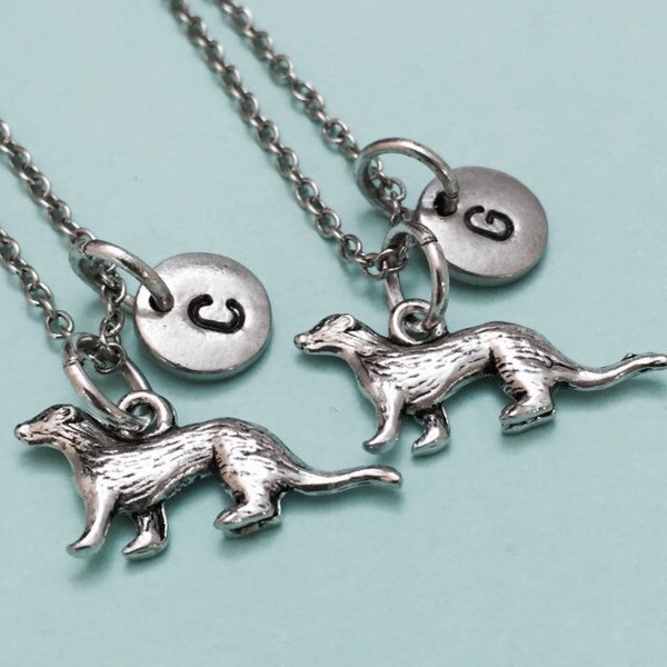 Best friend necklace, ferret necklace, animal necklace, bff necklace, sister, friendship jewelry, personalize, initial, monogram