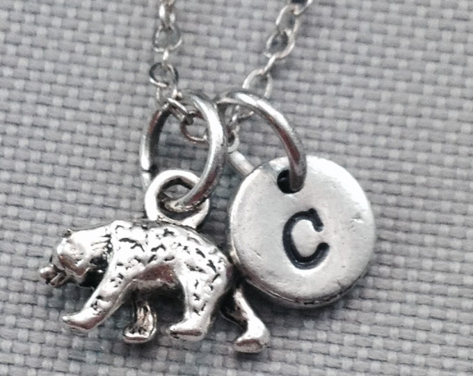 Bear necklace, bear charm, personalized necklace, initial necklace, animal necklace, animal jewelry, bear jewelry