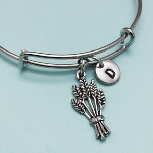 Wheat bangle, wheat charm bracelet, expandable bangle, charm bangle, personalized bracelet, initial bracelet, monogram