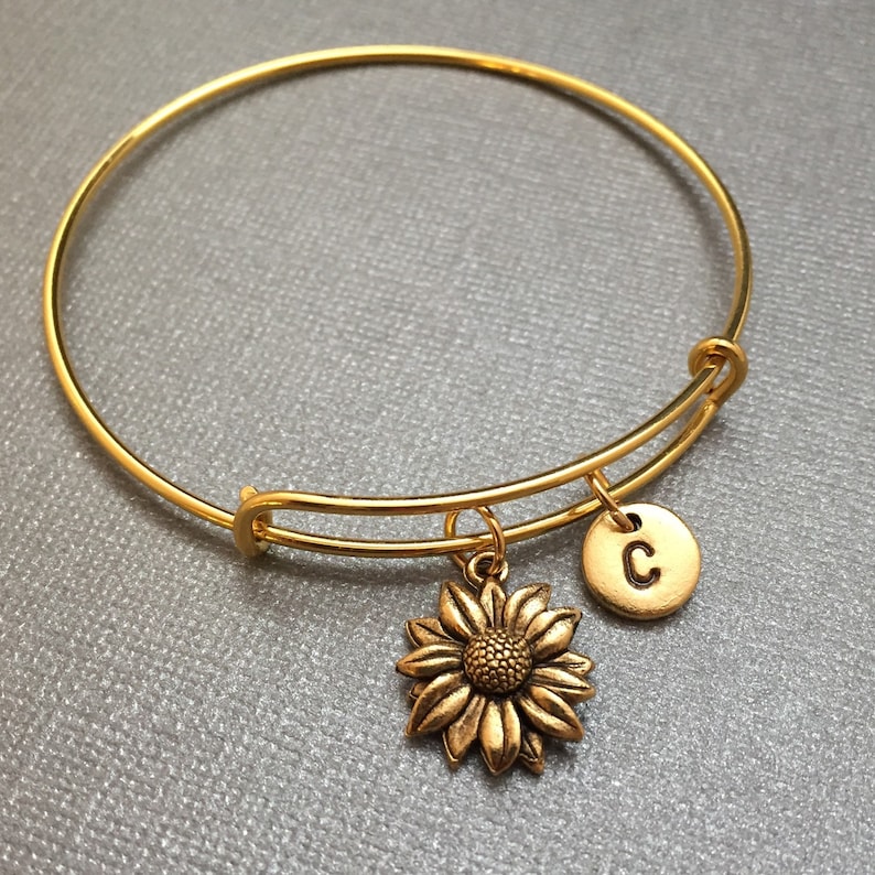 Sunflower Bangle Sunflower Charm Bracelet Expandable Bangle Etsy