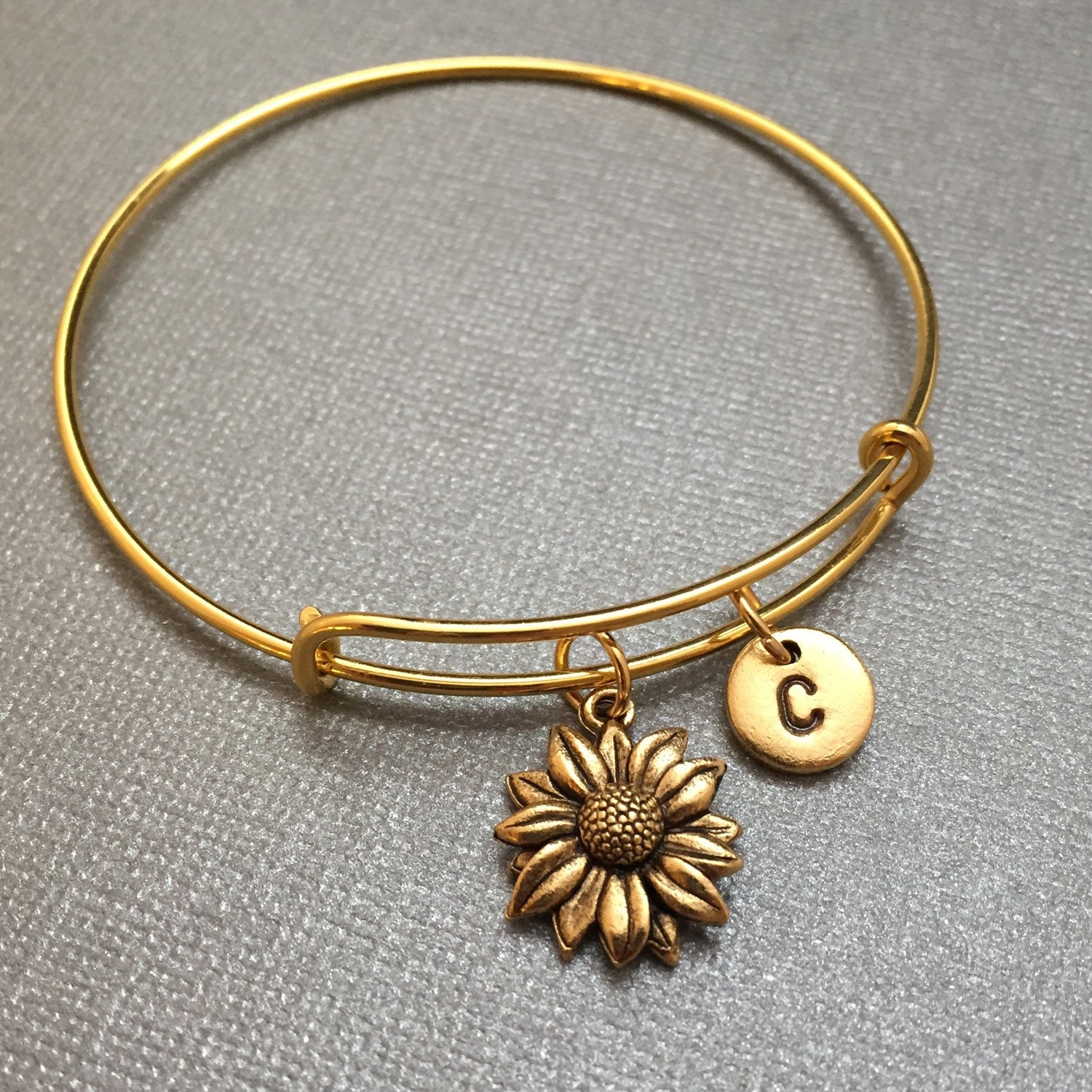 Sunflower bangle sunflower charm bracelet expandable bangle | Etsy