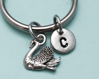 Swan keychain, swan charm, bird keychain, bird charm, personalized keychain, initial keychain, initial charm, customized, monogram
