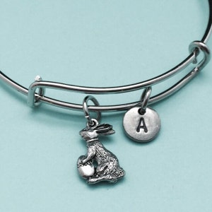 Collar de conejito, pulsera bunny, brazalete de la Pascua, brazalete extensible, encanto pulsera, pulsera personalizada, pulsera inicial, Monograma
