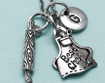 Chef necklace, chef charm, theme necklace, personalized necklace, initial necklace, initial charm, monogram