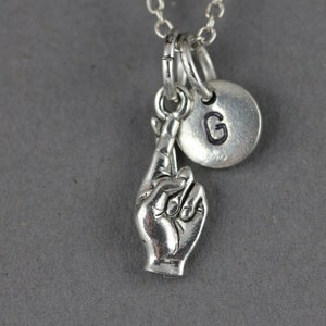Fingers crossed charm necklace, hope necklace, hand necklace, sign language charm, personalized necklace, initial necklace, friend necklace