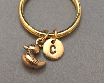 Duck keychain, duck charm, animal keychain, personalized keychain, initial keychain, initial charm, customized keychain, monogram, duckling