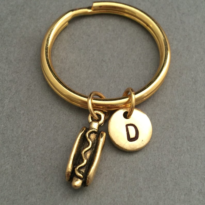 Hotdog keychain monogram hotdog charm personalized keychain initial keychain customized food keychain initial charm