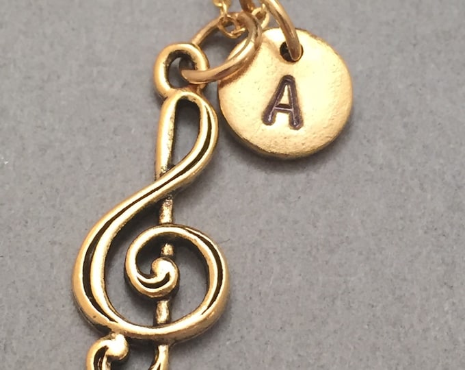 Music note necklace, music note charm, music personalized necklace, intial necklace, intial charm, monogram