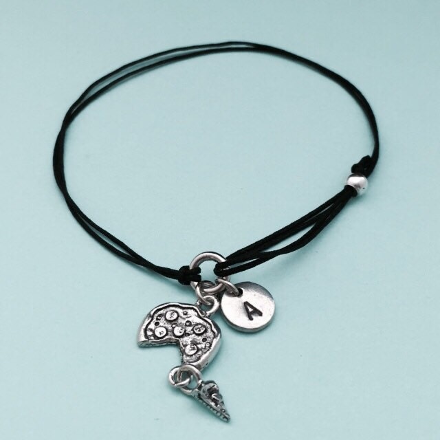 Pizza cord bracelet, pizza charm bracelet, adjustable bracelet, charm bracelet, personalized bracelet, initial bracelet, monogram