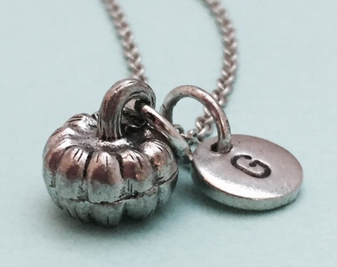 Pumpkin necklace, pumpkin charm,silver pumpkin, halloween, vegetable charm, personalized necklace, initial necklace, monogram