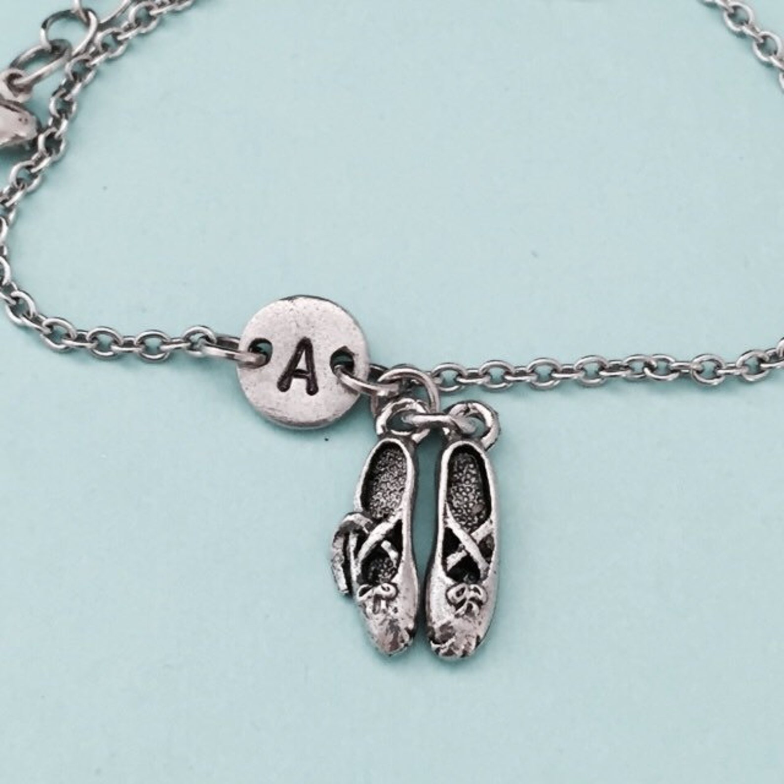 ballet shoes charm bracelet, ballet shoes charm, adjustable bracelet, ballet, personalized bracelet, initial bracelet, monogram