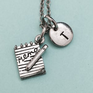 Memo book necklace, memo charm, writing necklace, personalized necklace, initial necklace, monogram, writer charm necklace