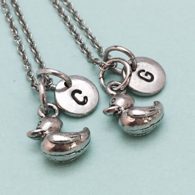 Best friend necklace, rubber duck, toy duck, bff necklace, sister