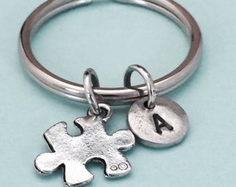 Llavero con pieza de rompecabezas, dije de pieza de rompecabezas, llavero de rompecabezas, dije de rompecabezas, llavero personalizado, llavero con inicial, personalizado, monograma