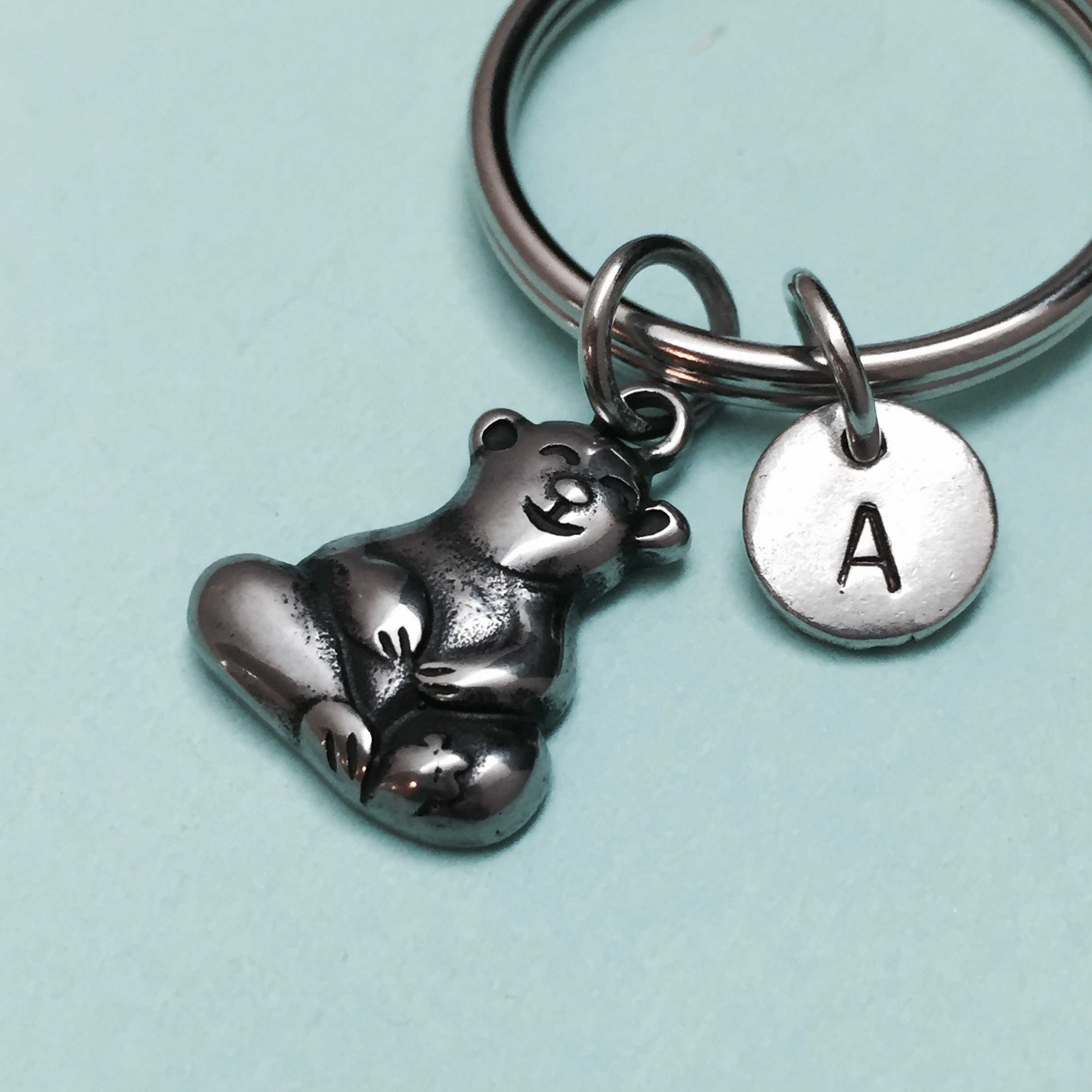 Bear keychain bear charm animal keychain personalized Etsy