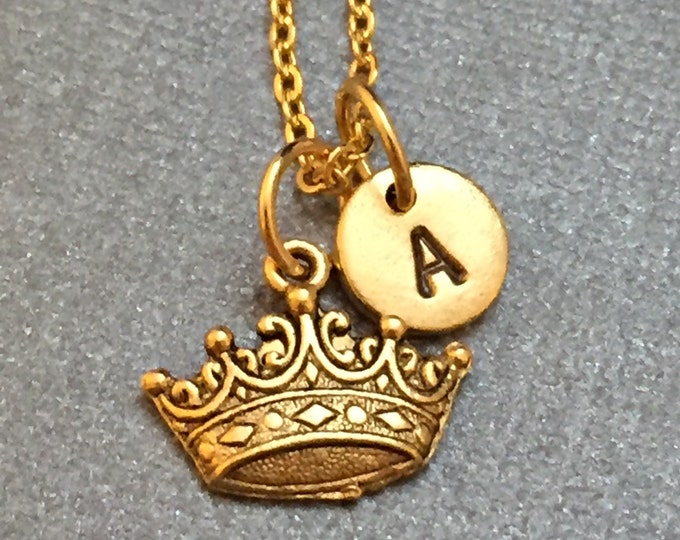 Crown necklace, crown charm, princess necklace, personalized necklace, initial necklace, initial charm, monogram
