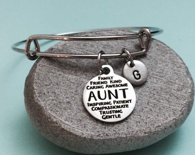Aunt bangle, aunt charm bracelet, expandable bangle, charm bangle, personalized bracelet, initial bracelet, monogram