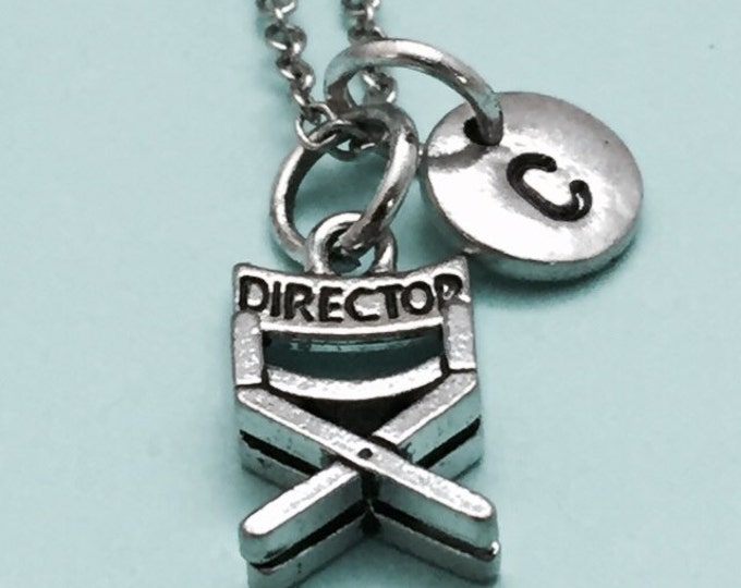 Directors chair necklace, directors chair charm, film necklace, personalized necklace, initial necklace, initial charm, monogram