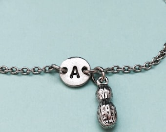 Pulsera cacahuete cacahuete encanto, pulsera ajustable, pulsera personalizada, pulsera inicial, Monograma