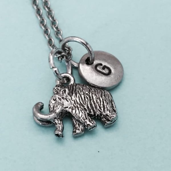 Mammoth necklace, mammoth charm, wooly mammoth, animal charm, ice age, personalized necklace, initial necklace, monogram