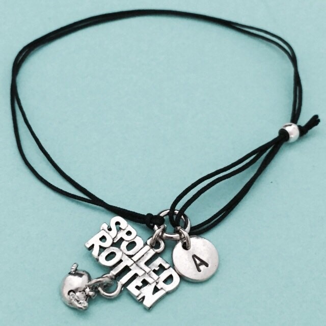 Spoiled rotten cord bracelet, spoiled rotten charm bracelet, adjustable bracelet, charm bracelet, personalized, initial, monogram