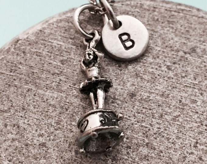 Music box ballerina necklace, music box ballerina charm, ballet necklace, personalized necklace, initial necklace, monogram