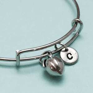 Peach bangle bracelet, fruit bracelet, fruit jewelry, peach charm bracelet, personalized bracelet, initial bracelet