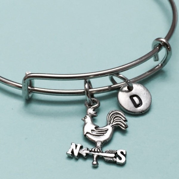 Weather vane bangle, weather vane charm bracelet, expandable bangle, charm bangle, personalized bracelet, initial bracelet, monogram