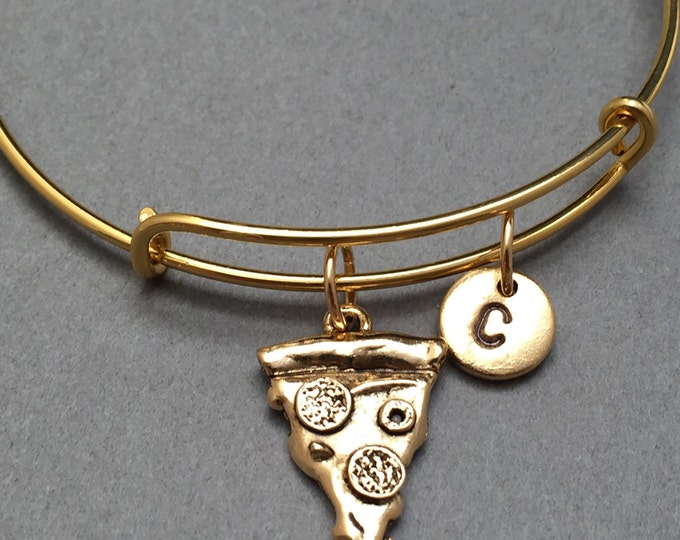 Pizza bangle, pizza charm bracelet, expandable bangle, charm bangle, personalized bracelet, initial bracelet, monogram