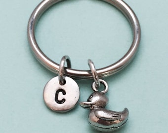 Rubber duck keychain, toy duck keychain, duck keychain, rubber duckies, personalized keychain, initial keychain, initial charm, monogram