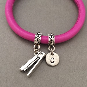 Stapler leather bracelet, stapler charm bracelet, leather bangle, personalized bracelet, initial bracelet, monogram