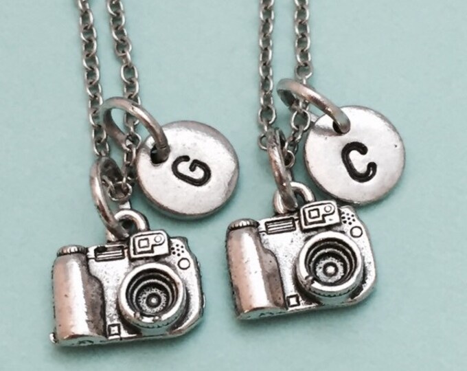 Best friend necklace, camera charm necklace, bff necklace, sister necklace, friendship jewelry, personalized, initial, monogram