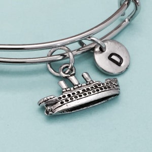Cruise ship bangle, cruise ship charm bracelet, expandable bangle, charm bangle, personalized bracelet, initial bracelet, monogram