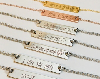 Bar necklace, personalized bar necklace, engraved bar, customized bar necklace, couples necklace, anniversary necklace, gift for her,daisy