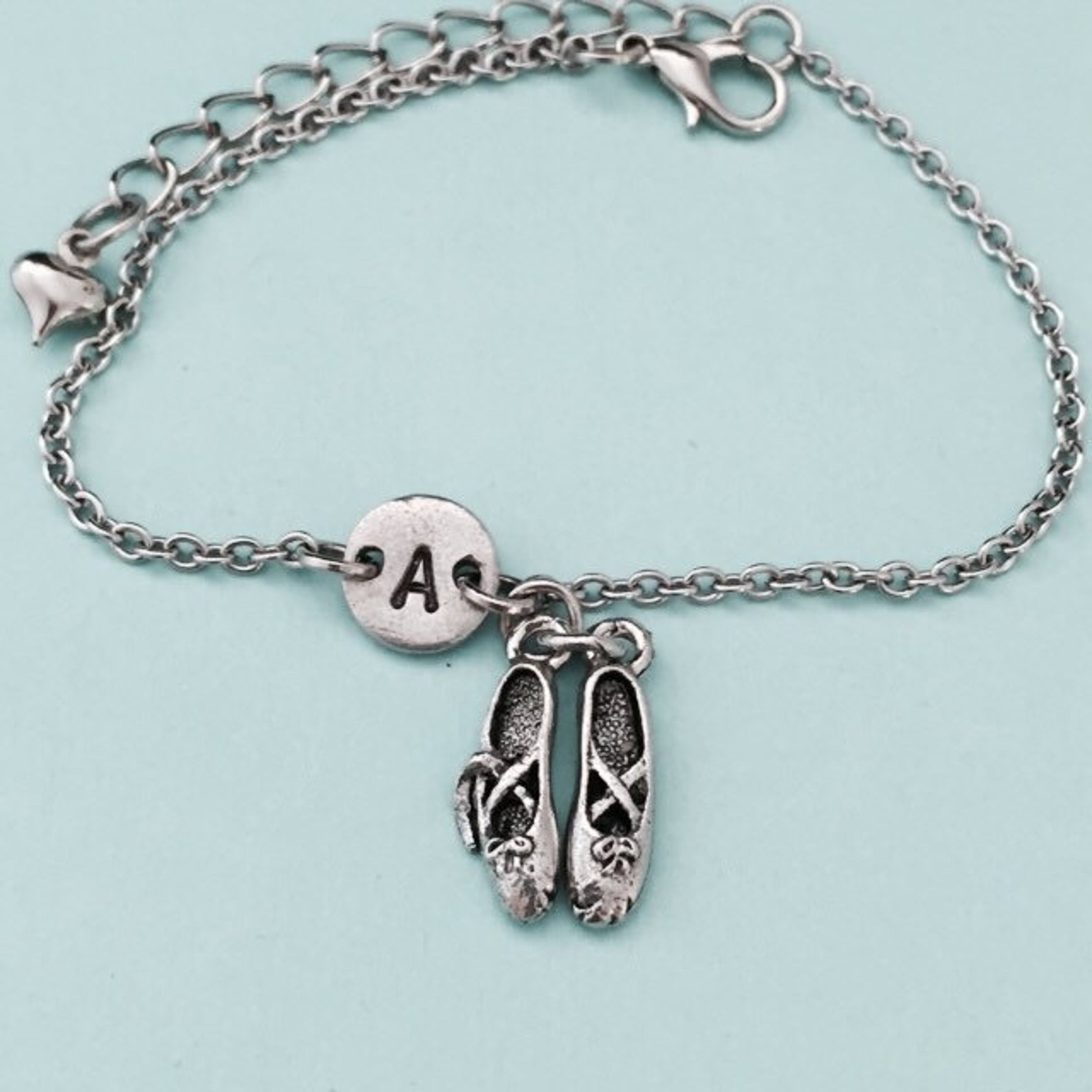 ballet shoes charm bracelet, ballet shoes charm, adjustable bracelet, ballet, personalized bracelet, initial bracelet, monogram