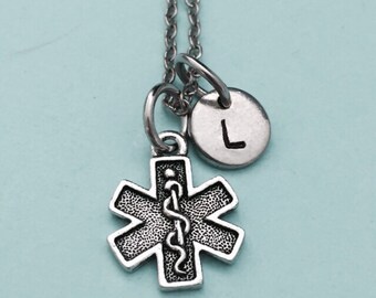 EMS symbol necklace, EMS symbol charm, medical necklace, personalized necklace, initial necklace, initial charm, monogram