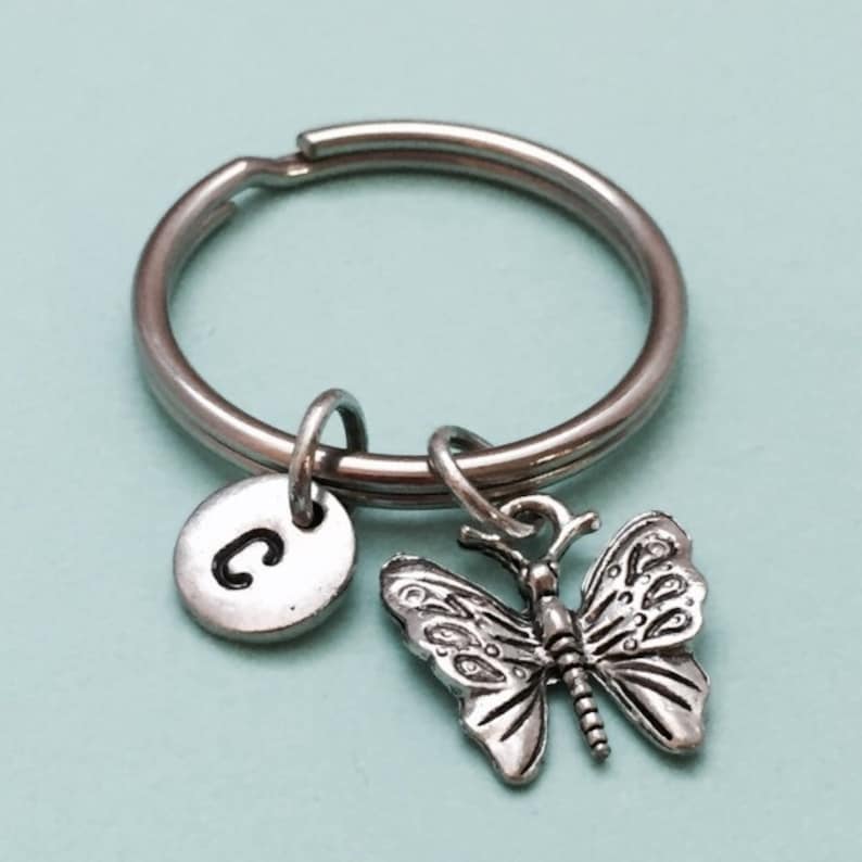 monogram personalized keychain initial charm initial keychain butterfly charm Butterfly keychain