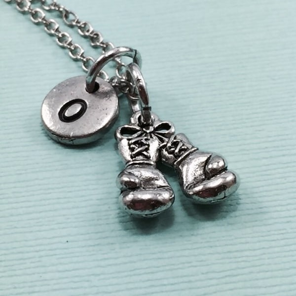Boxing glove charm necklace, boxing necklace, athletic necklace, personalized necklace, initial necklace, glove necklace