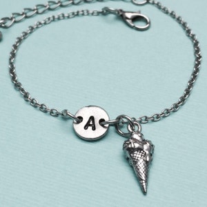 Eistüte Charm Armband, Eistüte Charm, verstellbares Armband, Essen, personalisiertes Armband, ursprüngliches Armband, Monogramm