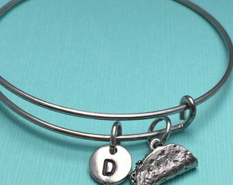 Taco bangle bracelet, taco charm bracelet, food charm bracelet, personalized bracelet, initial bracelet, food bracelet, food jewelry