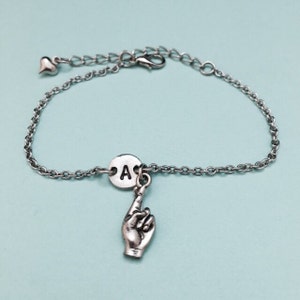 Fingers crossed charm bracelet, sign language charm, adjustable bracelet, personalized bracelet, initial bracelet, initial charm, monogram
