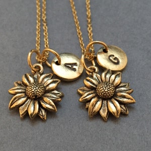 Best friend necklace sunflower necklace flower necklace bff necklace sister friendship jewelry personalized initial monogram